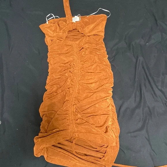 beginning boutique brown dress Aiden Brown Lace Up Mini Dress